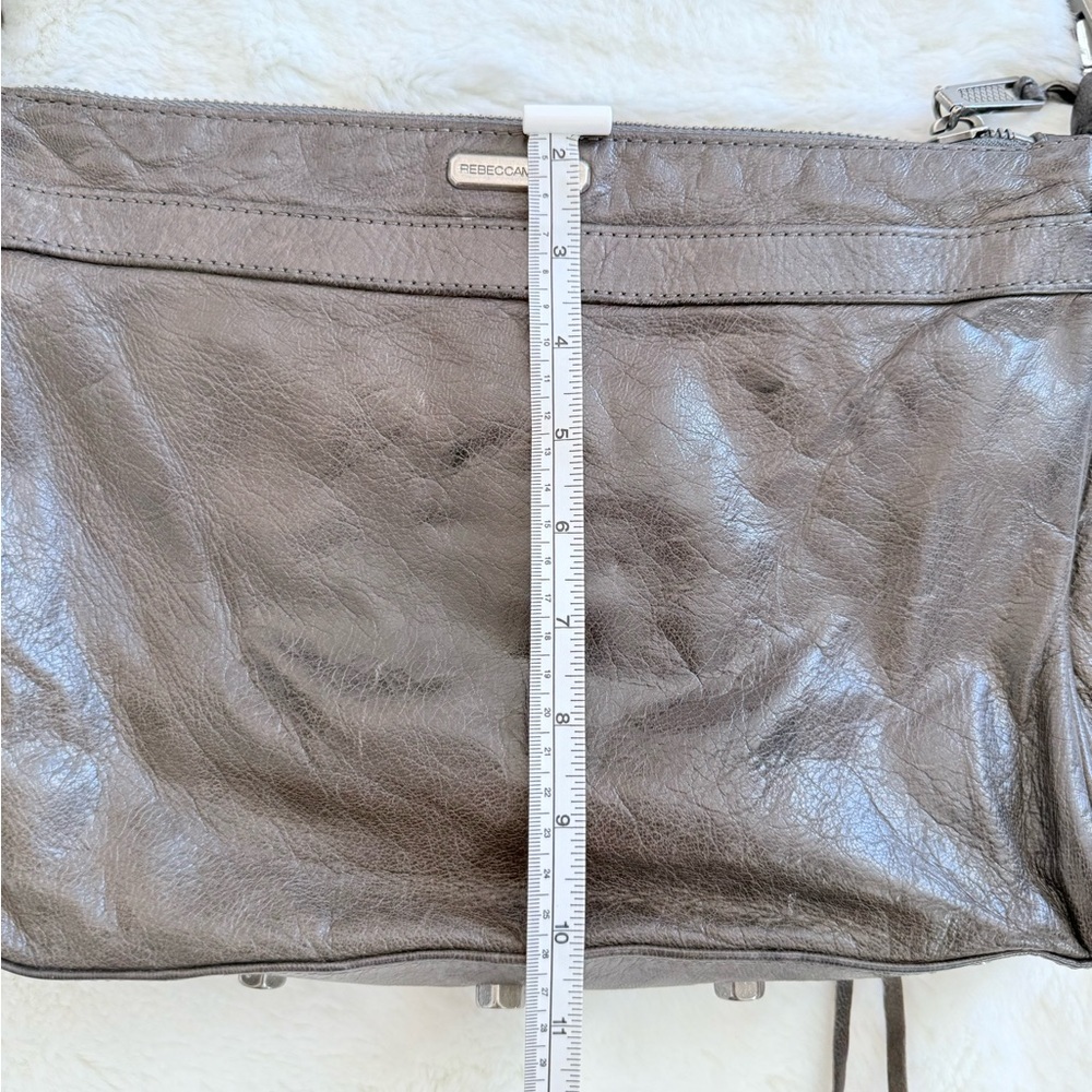REBECCA MINKOFF Mac Daddy Crossbody Bag Grey Taupe Leather Chain Strap - Picture 10 of 14